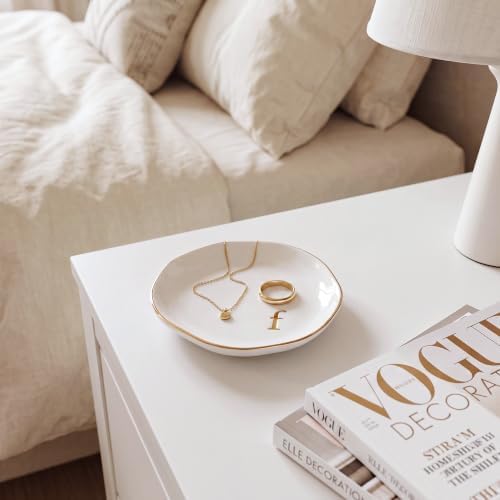 Ceramic Jewelry Tray, White Initial F Personalized Jewelry Dish - Image 6