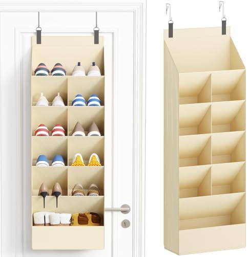 Lifewit 6 Tier Over the Door Shoe Organizer with 11 Large Deep Pockets, Fabric Hanging Shoes Shelf for Closet, Dorm Storage, Fit Up to 12 Pair Shoe Rack Holder for Sneakers, Boots, Beige by Lifewit