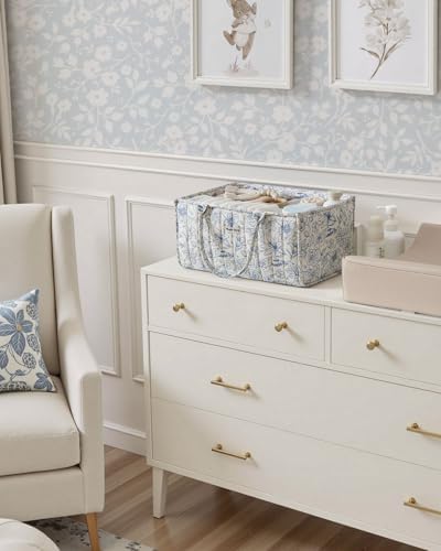 Blissful Diary Floral Diaper Caddy Organizer, Storage Basket, Blue Floral - Image 5