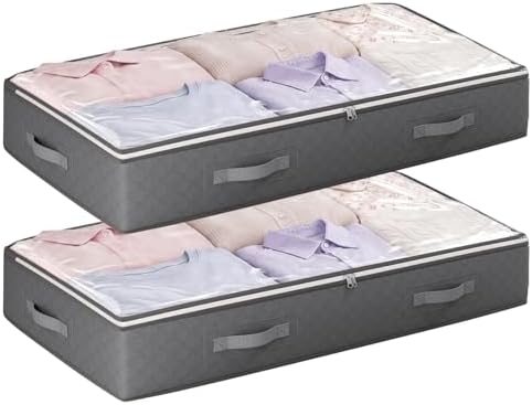 Budding Joy 95L Under Bed Storage Containers, 2 Pack Storage Bins, Grey | Underbed Storage Bags for Blankets, Towels, Comforter, Sweaters, Linen Sheets, Wrapping Paper by BuddingJoy-BuildaJoyfulLifeforYou