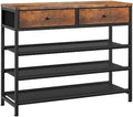 usikey Shoe Rack, 4 Tier Shoe Storage Organizer with 2 Drawers, Metal Shoe Shelf for 12-15 Pairs of Shoes, with 3 Oxford Fabric Shelves and Wooden Top, Shoe Stand for Entryway, Closet, Rustic Brown by USIKEY