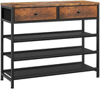 usikey Shoe Rack, 4 Tier Shoe Storage Organizer with 2 Drawers, Metal Shoe Shelf for 12-15 Pairs of Shoes, with 3 Oxford Fabric Shelves and Wooden Top, Shoe Stand for Entryway, Closet, Rustic Brown by USIKEY