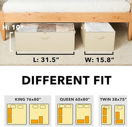 SpaceAid 2 Pack 10" High Under Bed Storage Containers, Large Underbed Storage Organizer Bins with Lids for Bedroom, Dorm, Clothes, Closet Organization, Bed Sheets and Blankets (Beige) - Image 5