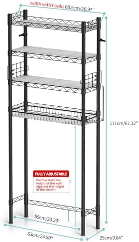 Hodonas Over Toilet Bathroom Organizer, Black, 26.97" x 9.84" x 67.32" - Image 3