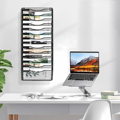 EasyPAG Wall File Organizer for Office 14 Pocket Mesh Wall Mounted Paper Organizer Hanging Folder Holder with Nametag Label for Home School, Black - Image 6