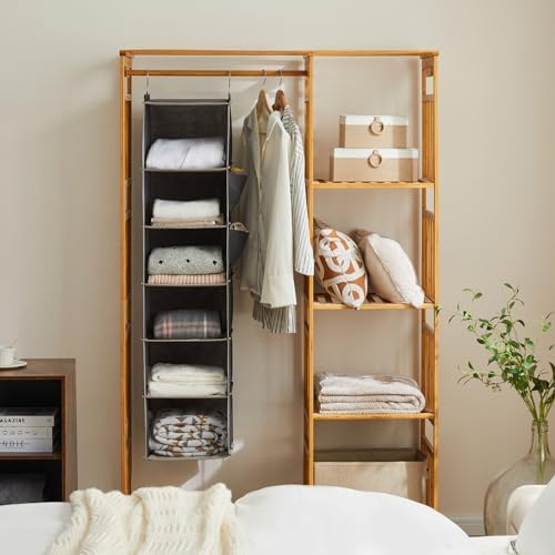 YOUDENOVA Hanging Closet Organizer and Storage, 6-Shelf, 2 Packs, Grey | Breathable Fabric, 2 Side Pockets, Clothes Organizer, Hanging Shelves, Closet Storage, College Dorm Room Essentials for Guys - Image 5