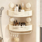 Corner Shower Caddy Bathroom Organizer（2-Pack Cream White）,No-Drilling Aluminum Suction Cup Corner Shower Shelf with Towel Bar & Hooks,Detachable and Reusable Bathroom and Kitchen Storage by Unknown