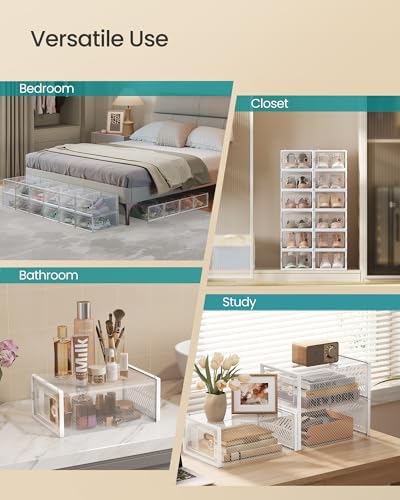 SONGMICS Stackable Shoe Boxes, Foldable, Ventilated Clear, Set of 12 - Image 6