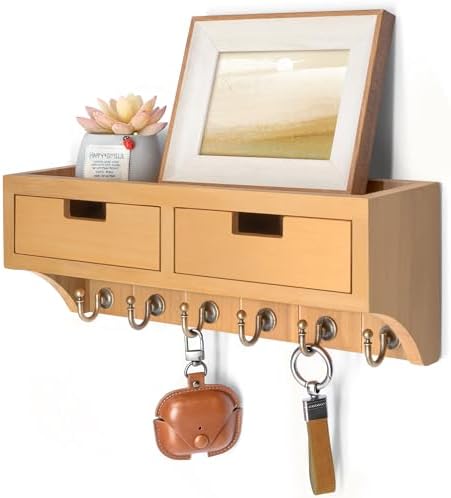Rebee Vision Key Holder Wall Mount with Drawers for Room Decor, Light Brown by REBEEVISION