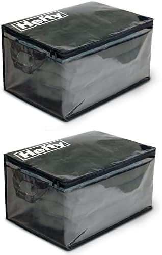 Hefty Large Flexible Tote with Breathable Mesh, Double Zipper, 2 Handles – Ideal for Moving or Clothes & Apparel Storage, Alternative to Plastic Bin, Organizer or Container – 2 Pack by Hefty