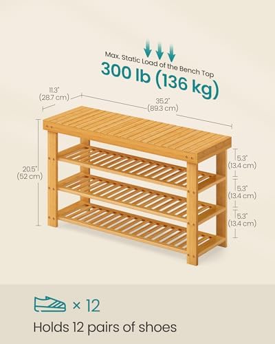 SONGMICS Shoe Rack Bench, 4 Tier Bamboo, 11.3 x 35.2 x 20.5 Inches - Image 2