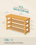 SONGMICS Shoe Rack Bench, 4 Tier Bamboo, 11.3 x 35.2 x 20.5 Inches - Image 2