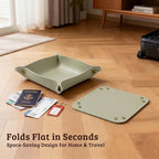 3 PACK PU Leather Jewelry Valet Tray Organizer, Foldable & Portable Catch All Bowl for Entryway Table, Nightstand, Desk & Travel | Storage Dish for Keys, Watch, Coin, Glasses (Beige Green) - Image 6