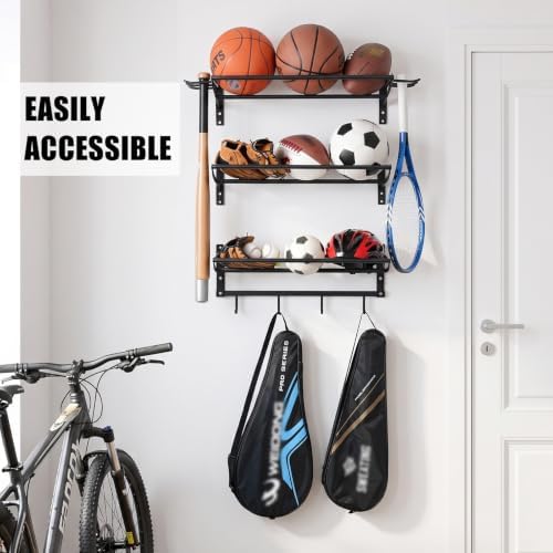 XCSOURCE Sports Equipment Organizer, 3-Tier Wall Mount Ball Storage Rack - Image 7