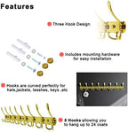 Dseap Coat Rack Wall Mount - 29.5” Long 8-Tri-Hooks Heavy Duty Coat Hanger Rail Wall Hooks for Hanging Coats Hats Clothing Clothes Purse Mudroom Entryway, Gold - Image 6