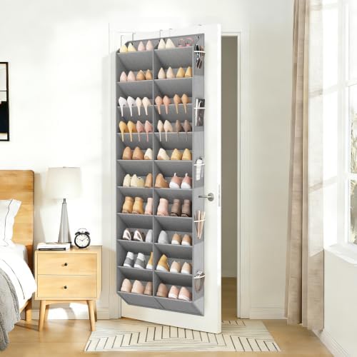 LANTEFUL Over the Door Shoe Organizer, Hanging Shoe Rack for Closet Door Shoe Storage for 30 Pairs Sneaker and Boots, Large Shoe Holder for Door with 10 Side Pockets, Space Saving, Grey - Image 2
