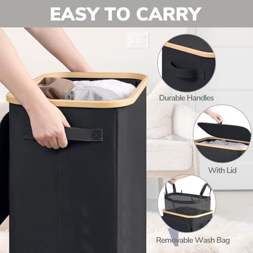 Goodpick 100L Large Rolling Laundry Basket with Wheels and Lid, Black - Image 5