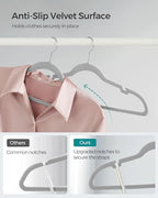 SONGMICS Velvet Hangers 50 Pack, Non-Slip Clothes Hangers, Space-Saving | Suit Hangers with Shoulder Notches, Pants Bar, 360° Swivel Hook, for Closet, Dove Gray, BREANNA Collection UCRF029G50 - Image 3