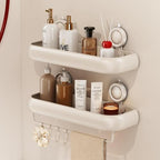 CICUFY Shower Caddy Suction Cup, 2 Pack No Drilling Corner Shower Shelves, Rust Proof Bathroom Storage Organizer, Shower Corner Caddy with Removable Hooks and Towel Bar, Square, Cream by CICUFYOfficial
