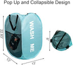 Mesh Pop Up Laundry Hamper with Handles, Collapsible Laundry Basket Side Pocket Dirty Clothes Hamper (Sky Blue) - Image 2
