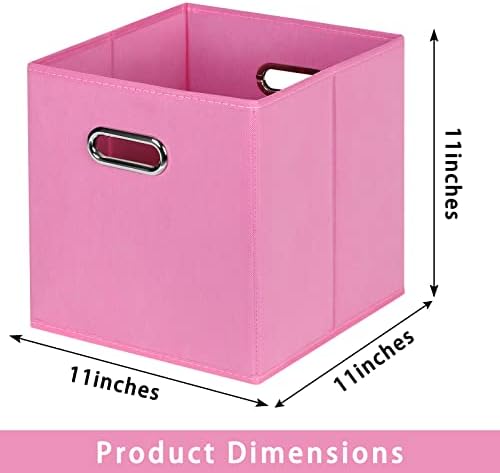 Fabric storage bins Cubes, Fabric Cube Organizer with Handle, Foldable Cube Bins for Cloth or Accessary Storage, 11x11x11, Set of 3, (Pink) - Image 2