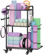Multi-Functional Home Gym Storage Rack with Wheels and Hooks by Jusgym