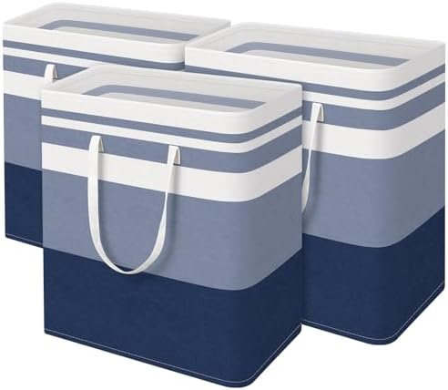 BlissTotes 3-Pack Laundry Basket, Collapsible Laundry Hamper, Blue, 125L by BlissTotes
