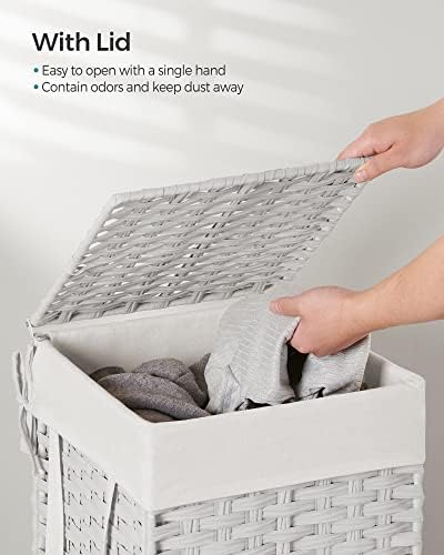 SONGMICS Laundry Hamper with Lid, 17.2 Gallon (65 L) Synthetic Rattan Clothes Laundry Basket with Lid and Handles, Foldable, Removable Liner, Cloud White ULCB165W01 - Image 3