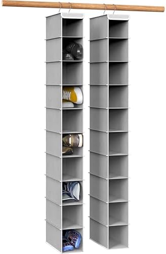 Simple Houseware 2 Pack 10 Shelves Hanging Shoe Organizer, Gray | Dual Metal Hooks, Holds Up to 20 lbs, for Narrow Space by SimpleHouseware