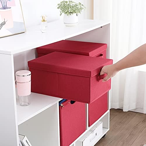 HOONEX Storage Bins with Lids for Organizing, Pack of 2, Storage Boxes with 2 Carrying Handles and Sturdy Heavy Cardboard, 16.5" L x 11.8" W x 7.5" H for Shoes, Books, Clothes, Red - Image 4