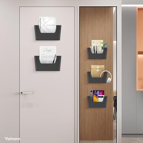 YOHOM Adhesive File Holder Plastic Document Folder Door No Drilling Mount Mail Magazine Organizer A4 Filing Envelopes Folder, Office Wall Mount Single Pocket (BLACK, 5 PCS) - Image 3