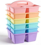 Kathfly 6 Pack Classroom Caddy Organizer with Handle, Plastic Art Craft Cleaning Caddy Bulk, Small Multipurpose Supply Organization Storage Basket for Table Desk Office Pencil Teacher (Macaron Color) by Kathfly