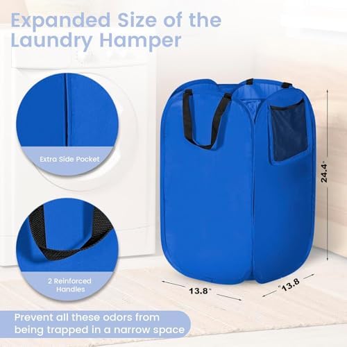 HOUSE AGAIN Upgraded Polyester Pop Up Laundry Hamper, Collapsible Laundry Baskets with Durable Handles Solid Bottom High Steel Frame and Side Pocket, Easy Open & Save space,Perfect for Storage(Blue) - Image 7