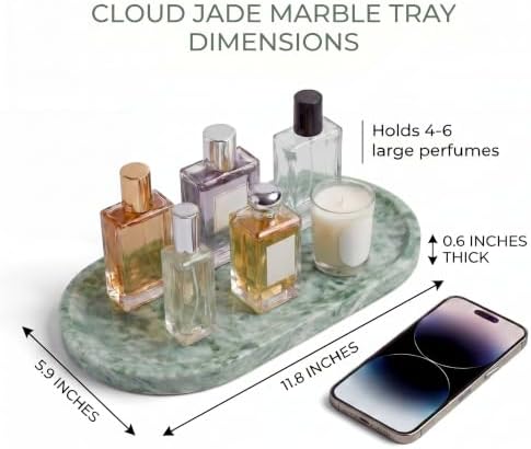YKAJO Cloud Jade Oval Marble Tray, 11.8x5.9 Vanity Perfume Organizer Dish - Image 3