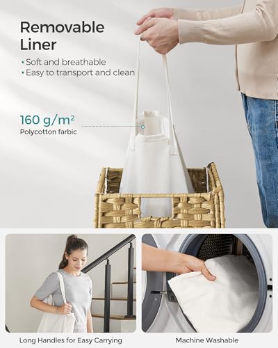 SONGMICS Laundry Hamper with Lid, 23.8 Gal (90 L) Synthetic Rattan,Foldable - Image 6