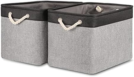 Bidtakay Fabric Storage Baskets with Handles [2-Pack] Large Canvas Organizer 16" X 11.8" X 11.8" Foldable Tall Baskets Rectangular Gift Basket Decorative Storage Bins for Closet, Home(Black&Grey) by BidtakayBaskets