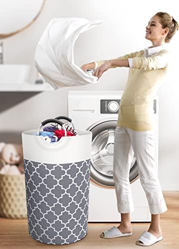 Large Laundry Basket 82L Tall Collapsible Hamper with Handles for Dorm Grey - Image 6
