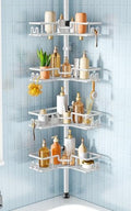 HAMITOR Corner Shower Organizer, 4-Tier Tension Pole Caddy with Hook, White by HAMITOR