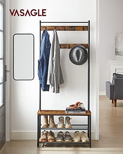 VASAGLE Coat Rack, Hall Tree with Shoe Storage Bench, 3-in-1, Steel Frame - Image 2