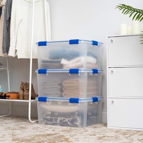 IRIS USA 3-Pack 60 Qt Storage Bins with Gasket Lids, Clear/Blue - Image 5
