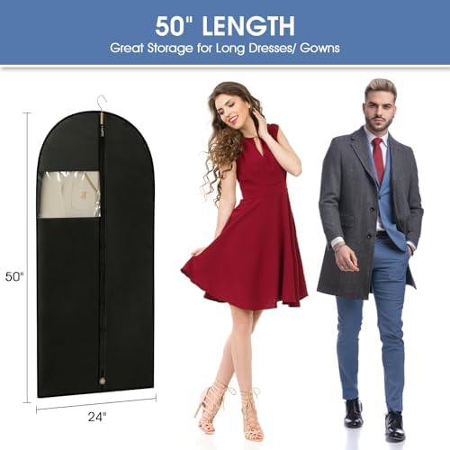 Garment Bags for Hanging Clothes, 50'' Long Dress Bags for Closet Storage, Black Garment Covers with Clear Window for Suits, Coats, Jackets（2 Packs） - Image 6