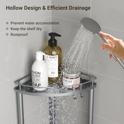 ELYKEN Corner Shower Caddy Standing, 3 Tier Metal Shower Organizer, Silver - Image 4