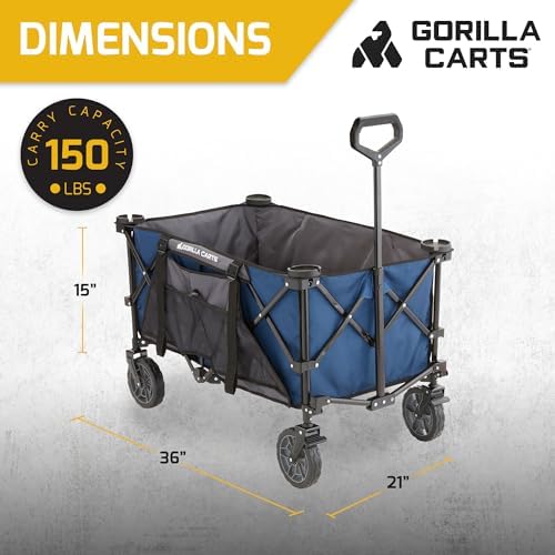Gorilla Carts Collapsible Folding Outdoor Utility Wagon, 7 Cu Ft, Blue - Image 3