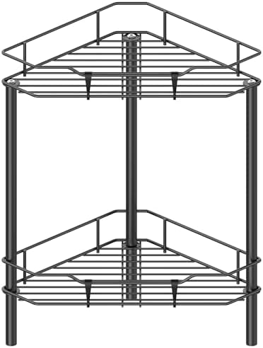 HuggieGems Metal Floor Standing Corner Shower Caddy, Black, 2 Tier by HuggieGems