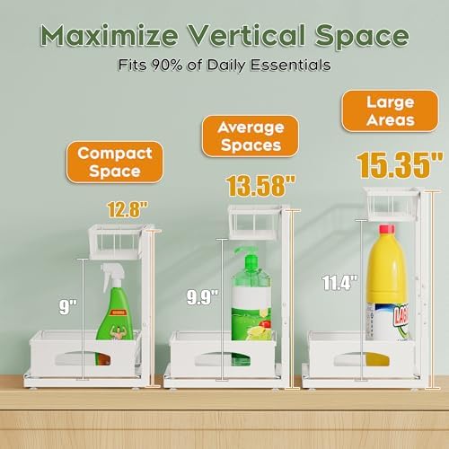 Under Sink Organizer, 2-Pack L-Shaped Metal Pull-Out Drawers for Kitchen - Image 4