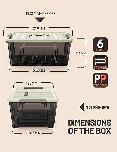 WYT Small Clear 5-Quart Plastic Storage Container Bin with Khaki Secure Lid and Black Latch Buckles, Durable Stackable Nestable Organizin, 6-Pack - Image 2