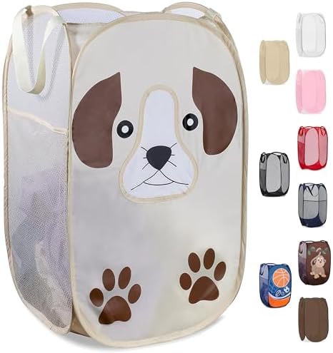 Pop Up Laundry Hamper, Cute Puppy 71L Collapsible Mesh Basket with Handles by Handy+Laundry