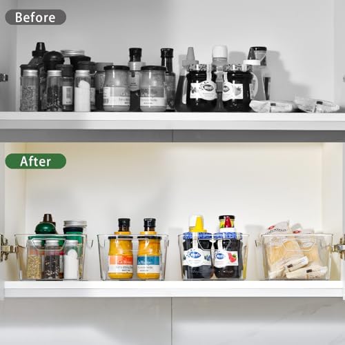 12 Pack Clear Plastic Storage Bins, Pantry Organizers and Storage, Clear Pantry Organizer Bins, Plastic Containers with Handle for Kitchen,Freezer,Cabinet,Closet,Bathroom Under Sink Storage - Image 6