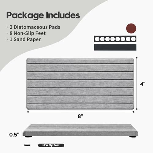 Razborci 2PCS Instant Dry Diatomite Stone Counter Makeup Tray Organizer, Fast Drying Caddy Kitchen Sponge Holder Mat, Bathroom Vanity Toothbrush Bottle Dispenser Soap Dish Rack, Light Gray, 8"x 3.8" - Image 6