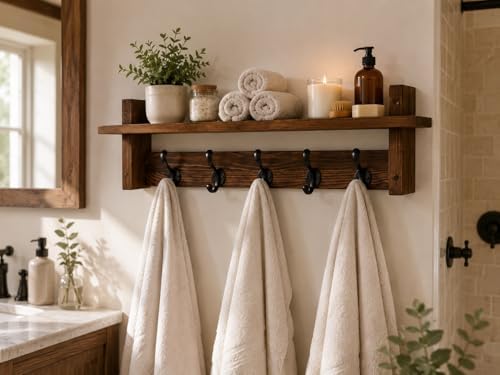29" Coat Rack Wall Mount with Shelf, Entryway Wall Hooks with Shelf, Coat Hangers for Bathroom, Living Room, Bedroom - Image 5